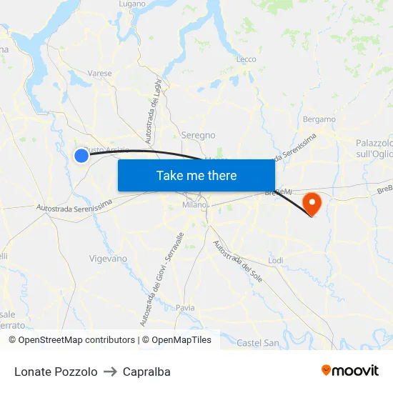 Lonate Pozzolo to Capralba map