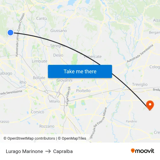 Lurago Marinone to Capralba map