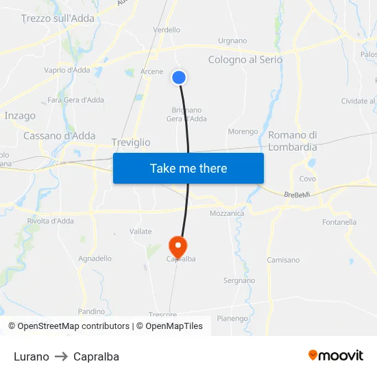 Lurano to Capralba map