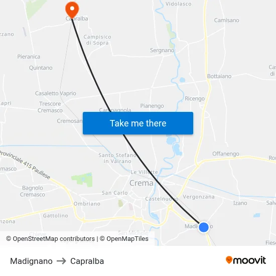 Madignano to Capralba map