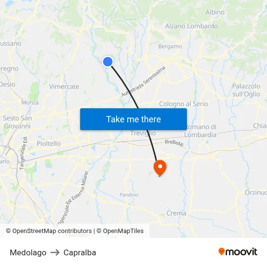 Medolago to Capralba map