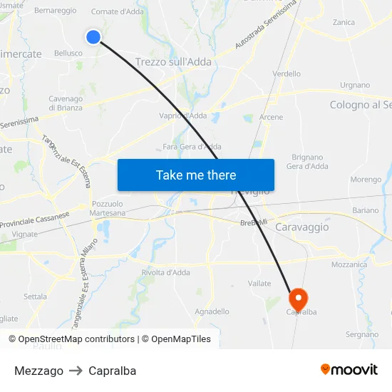 Mezzago to Capralba map