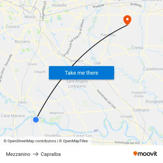 Mezzanino to Capralba map
