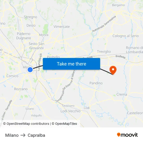 Milan to Capralba map