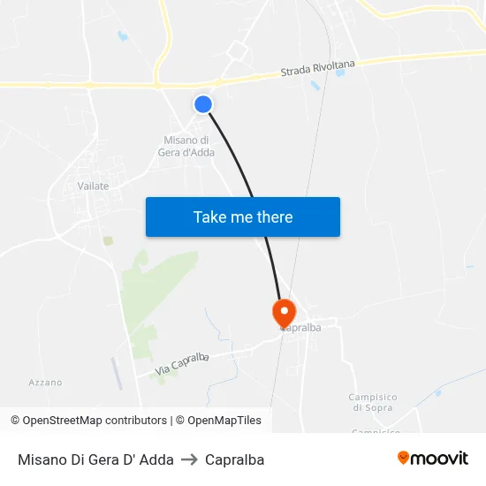 Misano di Gera d'Adda to Capralba map