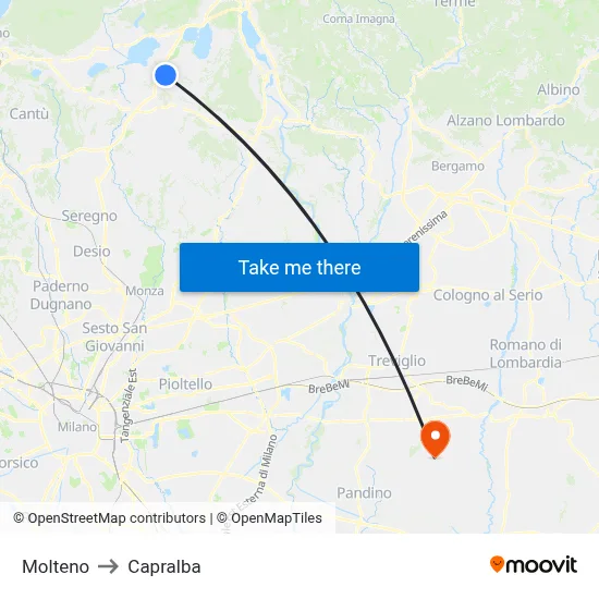 Molteno to Capralba map