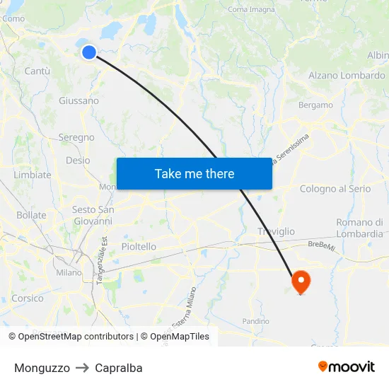 Monguzzo to Capralba map