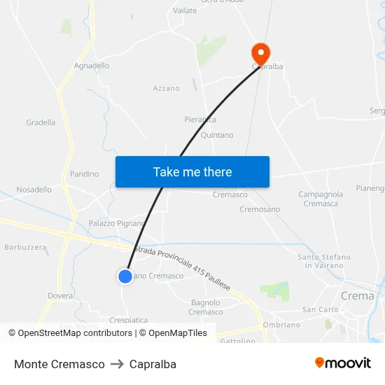 Monte Cremasco to Capralba map