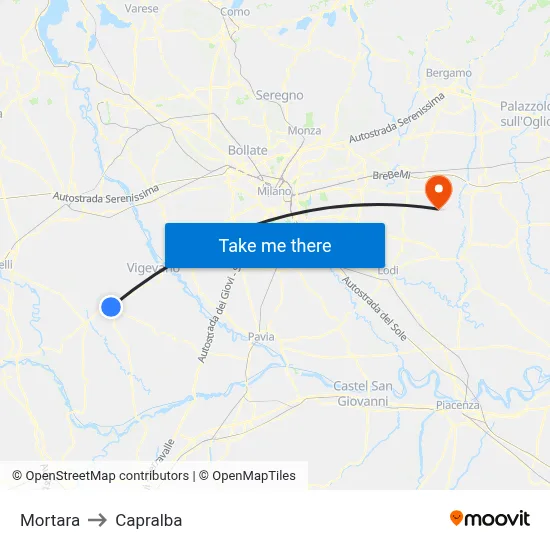 Mortara to Capralba map