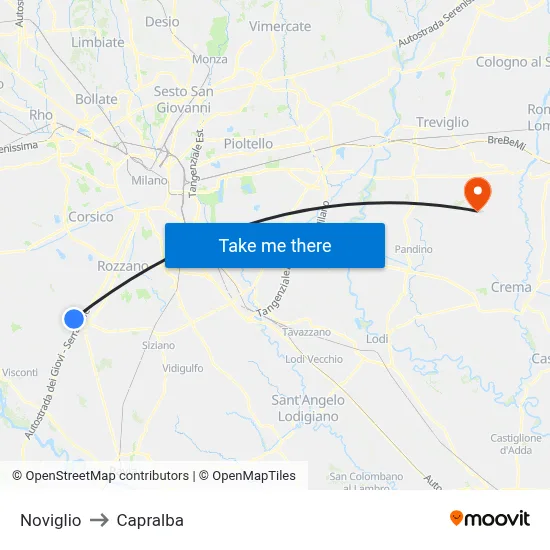 Noviglio to Capralba map