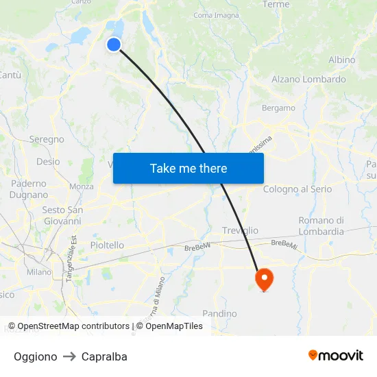 Oggiono to Capralba map