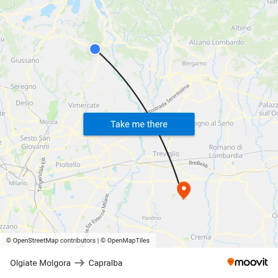 Olgiate Molgora to Capralba map