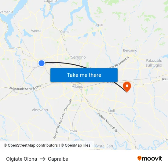 Olgiate Olona to Capralba map