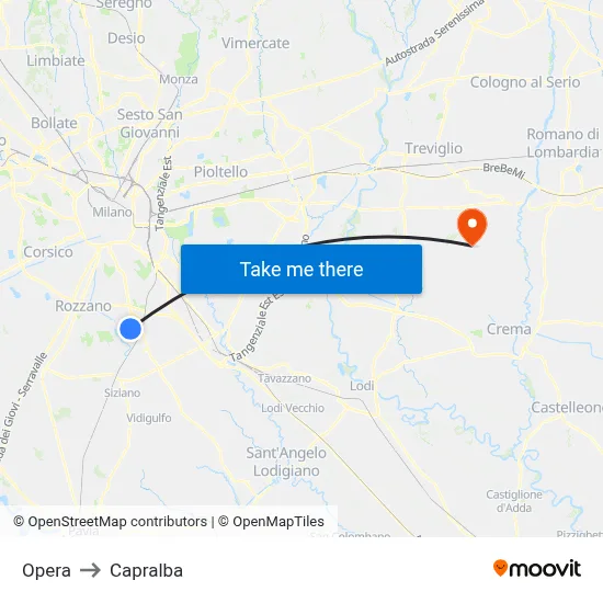 Opera to Capralba map
