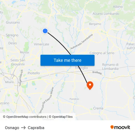 Osnago to Capralba map
