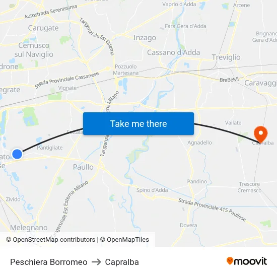 Peschiera Borromeo to Capralba map