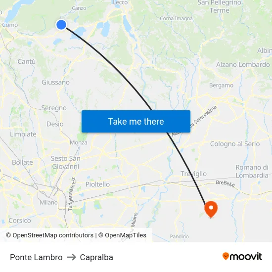 Ponte Lambro to Capralba map