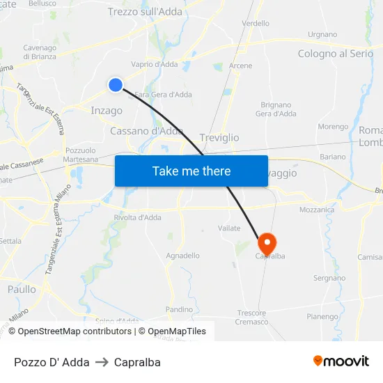 Pozzo D' Adda to Capralba map