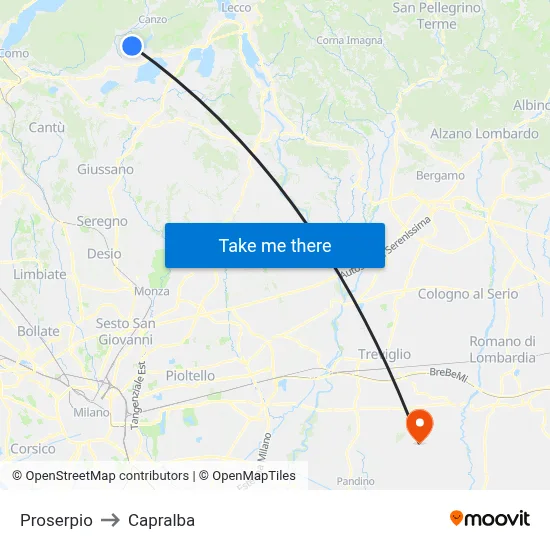 Proserpio to Capralba map