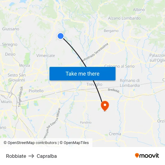 Robbiate to Capralba map