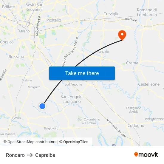 Roncaro to Capralba map