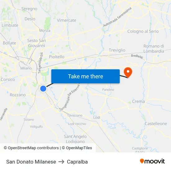 San Donato Milanese to Capralba map