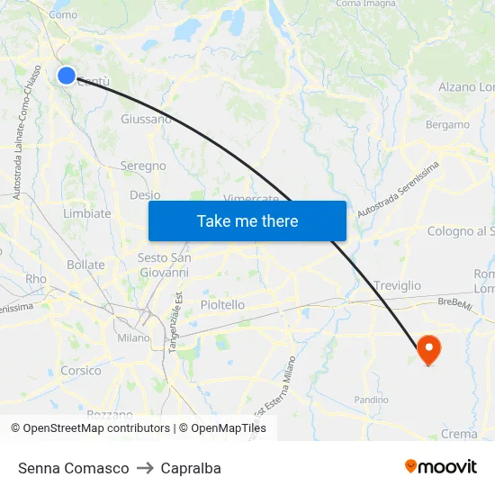 Senna Comasco to Capralba map