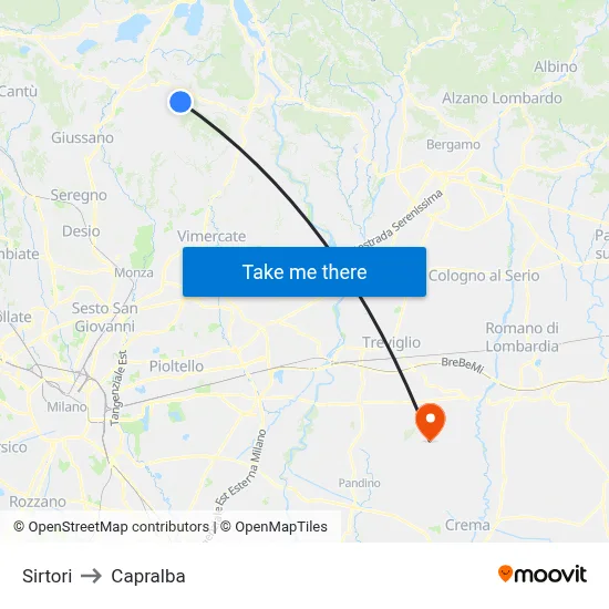 Sirtori to Capralba map