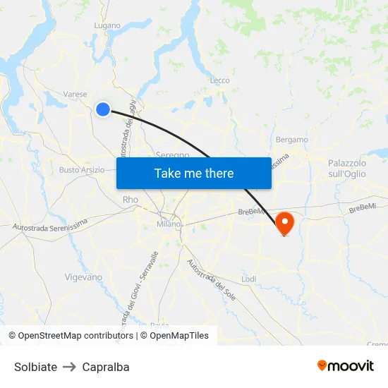 Solbiate to Capralba map