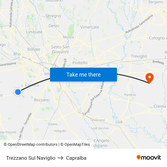 Trezzano Sul Naviglio to Capralba map
