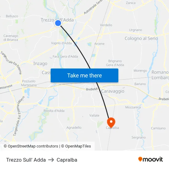 Trezzo Sull' Adda to Capralba map