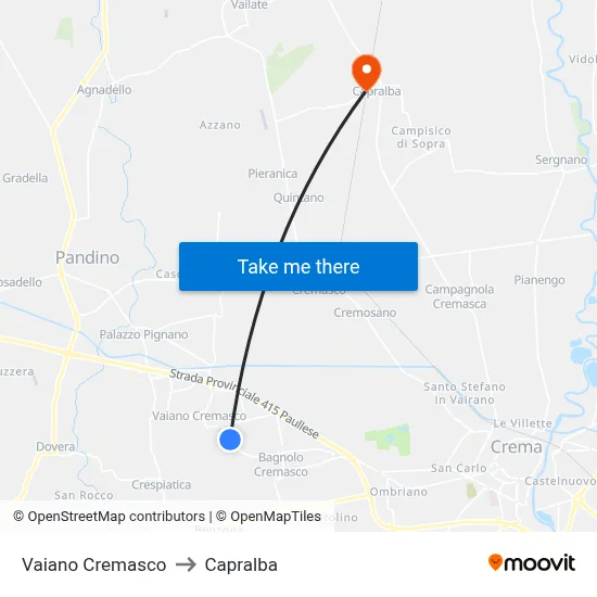 Vaiano Cremasco to Capralba map