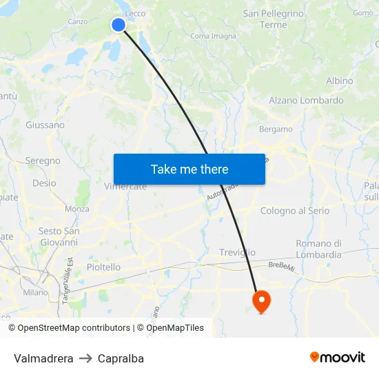 Valmadrera to Capralba map