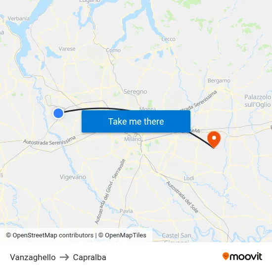 Vanzaghello to Capralba map