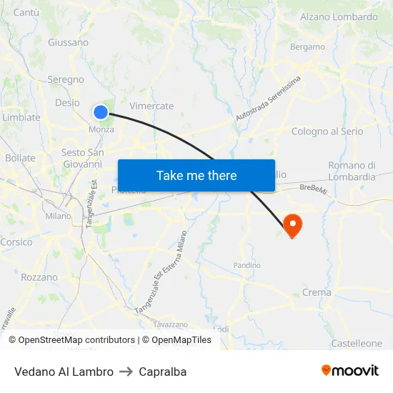 Vedano Al Lambro to Capralba map