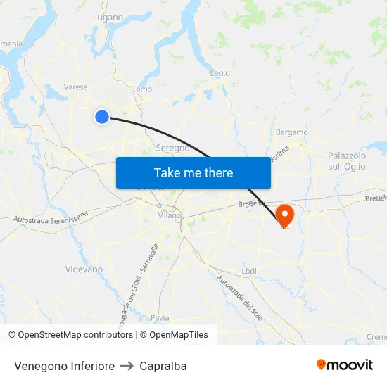 Venegono Inferiore to Capralba map