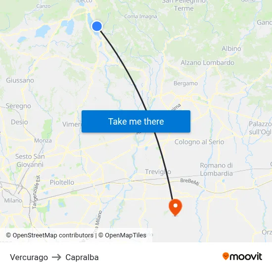 Vercurago to Capralba map