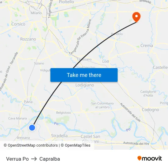 Verrua Po to Capralba map