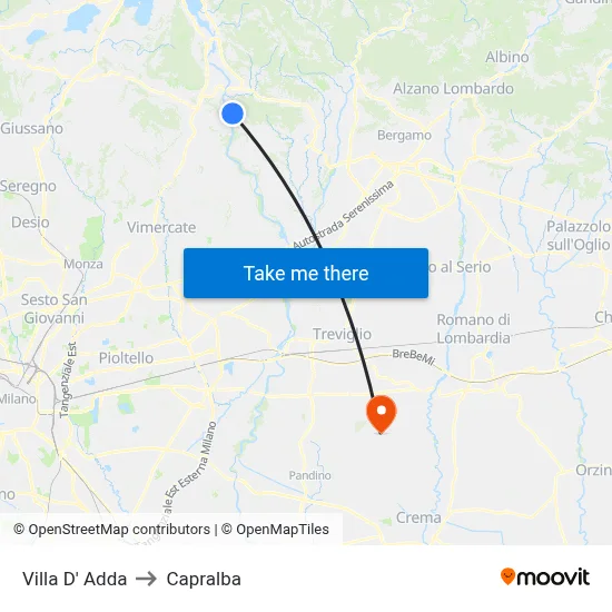 Villa D' Adda to Capralba map