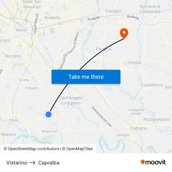 Vistarino to Capralba map