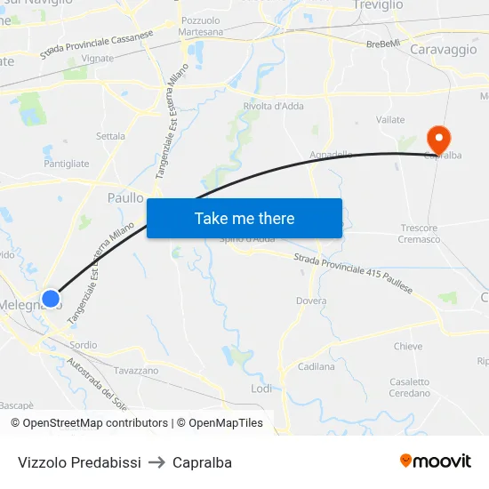 Vizzolo Predabissi to Capralba map