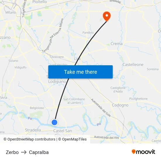 Zerbo to Capralba map