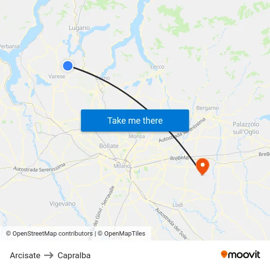 Arcisate to Capralba map