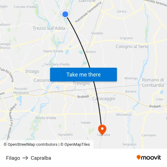 Filago to Capralba map