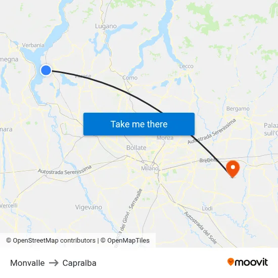 Monvalle to Capralba map
