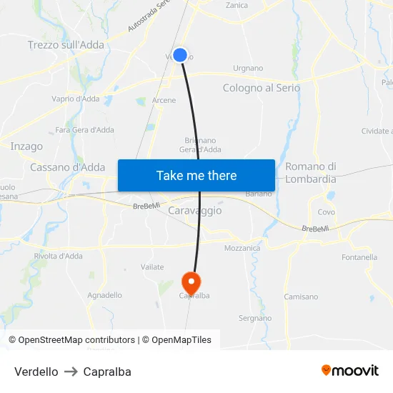 Verdello to Capralba map