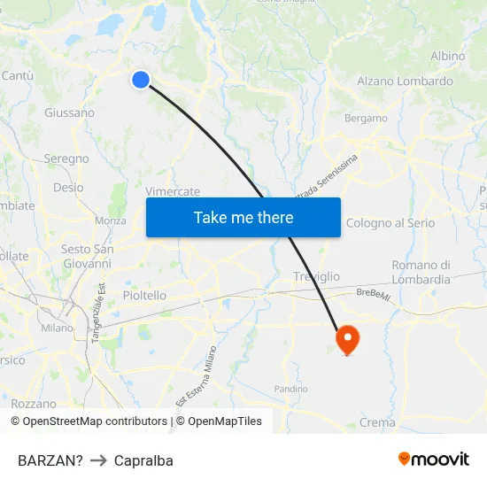 Barzan to Capralba map