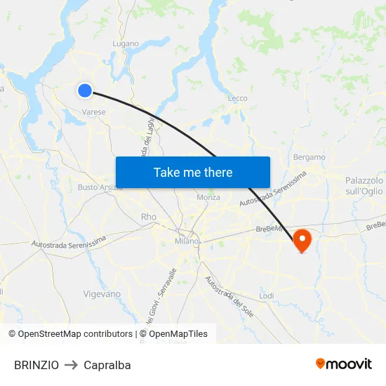Brinzio to Capralba map