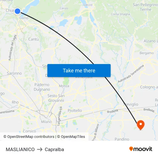 Maslianico to Capralba map
