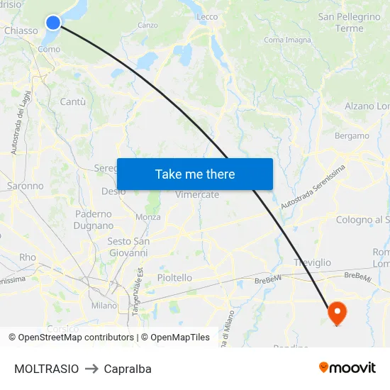 Moltrasio to Capralba map